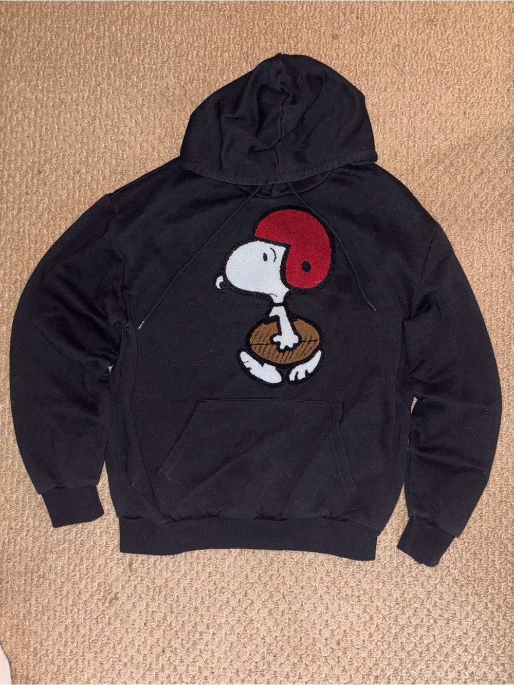 Peanuts Black Crewneck Sweatshirt with Red Snoopy Football Helmet